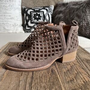 Jeffrey Campbell Womens Size 6.5 Taupe Suede Cutout Ankle Booties Block Heel
